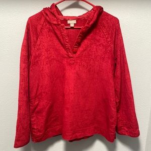 J Jill red corduroy pulled over hoodie